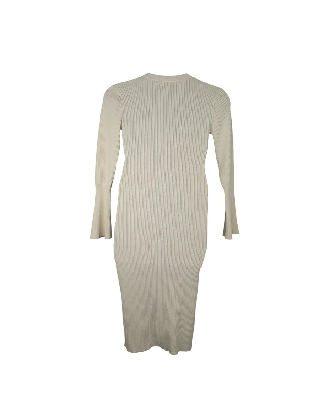 A New Day Ribbed Button Front Midi Sweater Dress Cream Ivory M Bell Sleeve